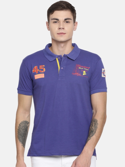 

ACTIMAXX Men Blue Slim Fit Printed Polo Collar T-shirt