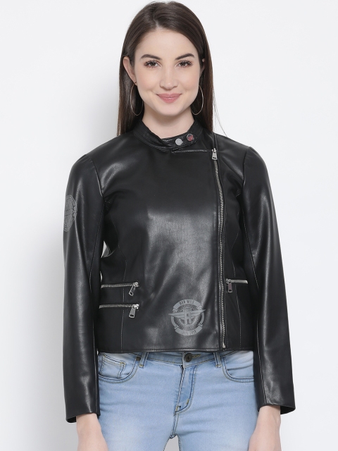 

Justanned Women Black Solid Biker Jacket