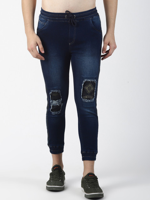 

SHELTR Men Blue Mid-Rise Mildly Distressed Cropped Jogger Jeans