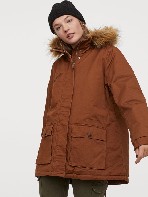 

H&M Women Brown Solid Pile-lined Parka