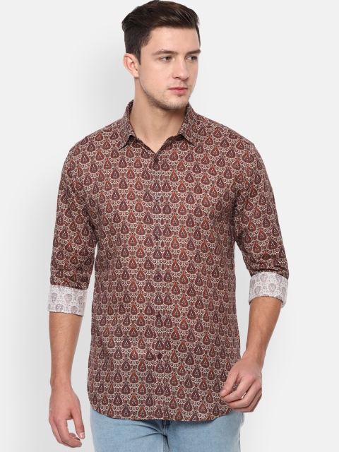 

V Dot Men Brown Slim Fit Printed Casual Shirt