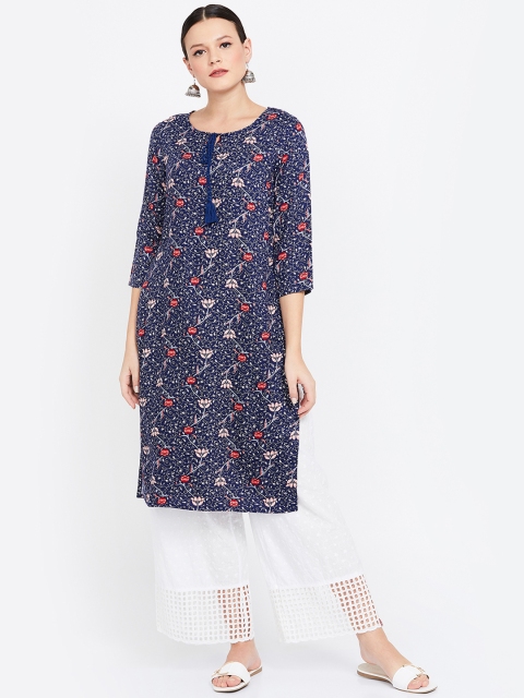 

Melange by Lifestyle Women Navy Blue & White Printed Straight Kurta