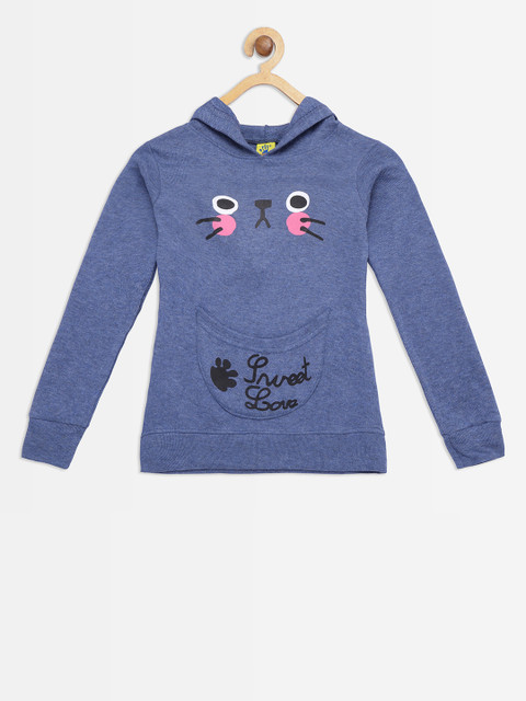 

Punkster Girls Blue Printed Hooded Sweatshirt