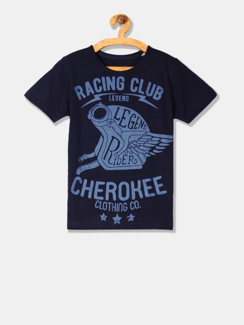 

Cherokee Boys Black & Navy Blue Printed Round Neck T-shirt
