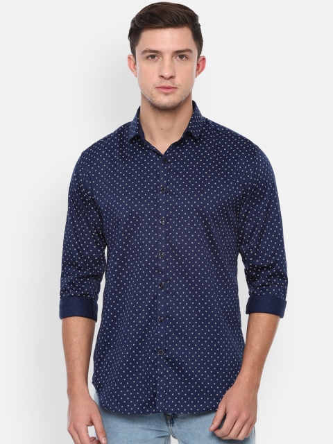 

V Dot Men Navy Blue & White Slim Fit Printed Casual Shirt