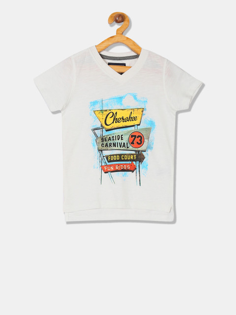

Cherokee Boys White Printed V-Neck T-shirt