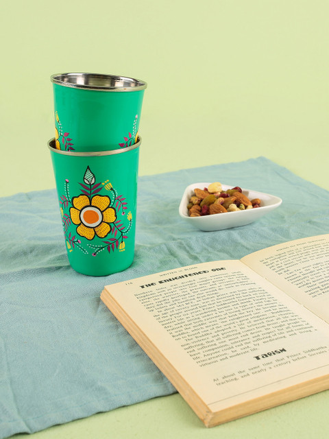 

Chumbak Green & Yellow Set of 2 Printed Tumblers