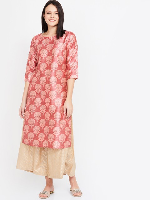 

Melange by Lifestyle Women Pink Printed Straight Kurta