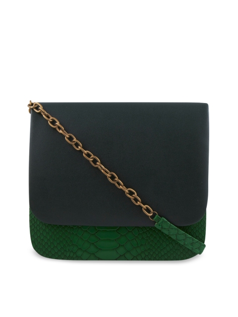 

Tarusa Green & Black Textured Sling Bag