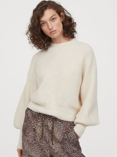 

H&M Women White Solid Fine-Knit Alpaca-Blend Jumper