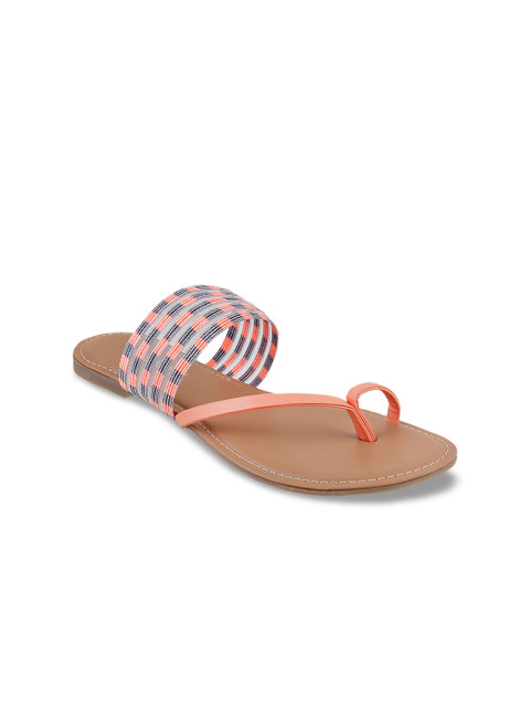 

WALKWAY Women Peach-Coloured & Grey Striped One Toe Flats
