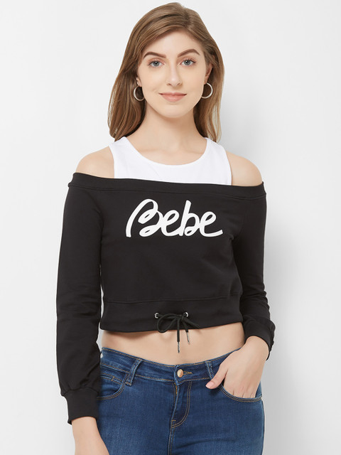 

bebe Women Black Printed Crop Sweatshirt