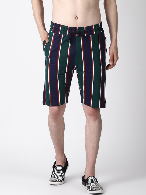 

Blue Saint Men Green Striped Regular Fit Regular Shorts