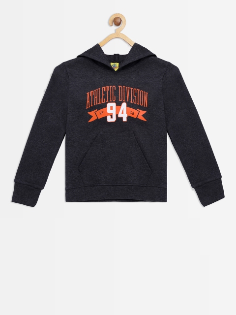 

Punkster Boys Charcoal Grey Printed Hooded Sweatshirt