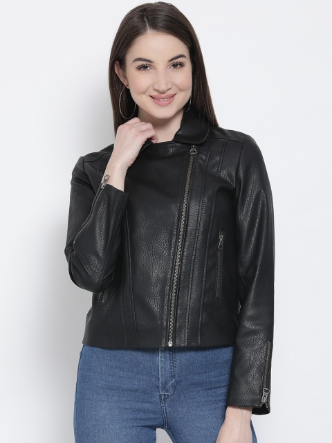 

Justanned Women Black Solid Biker Jacket