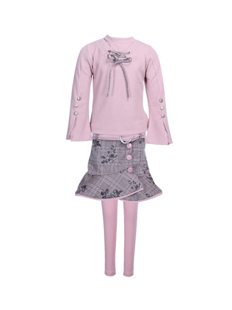 

CUTECUMBER Girls Pink & Grey Top with Skirt & Leggings