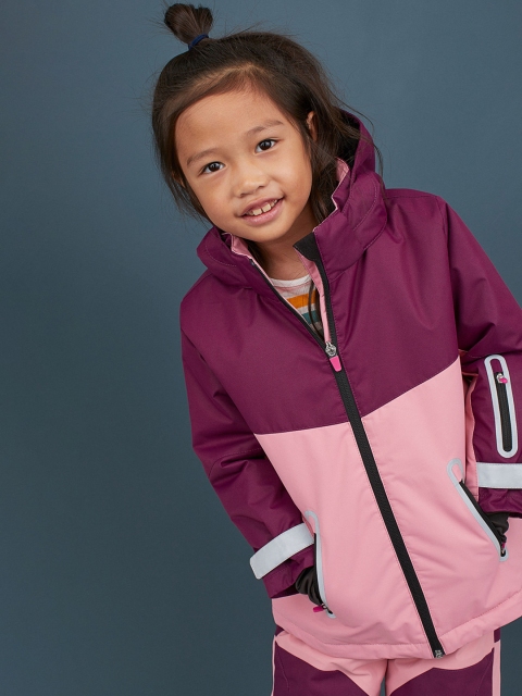 

H&M Girls Maroon & Pink Colourblocked Water-Repellent Ski Jacket