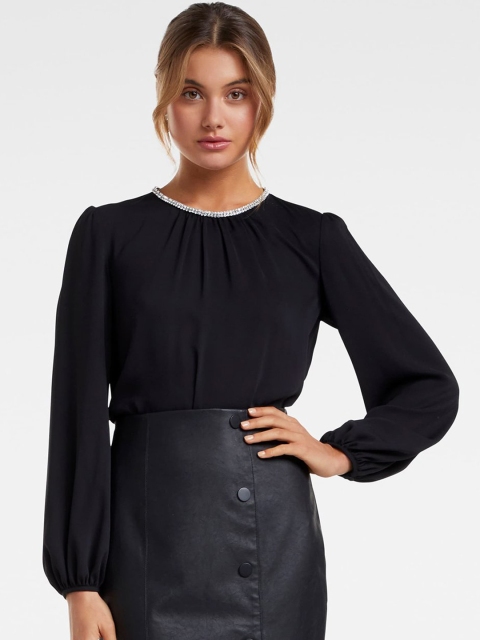 

Forever New Women Black Embellished A-Line Top