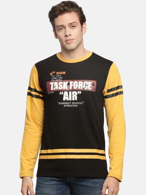 

ACTIMAXX Men Black & Mustard Yellow Printed Round Neck T-shirt