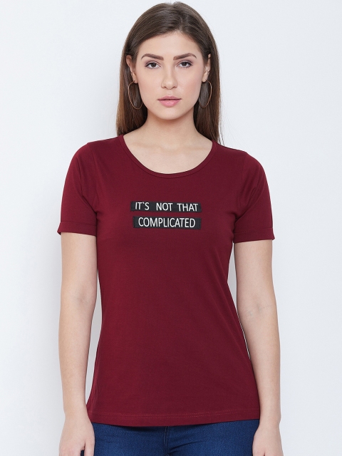 

CHROME & CORAL Women Maroon Printed Round Neck T-shirt