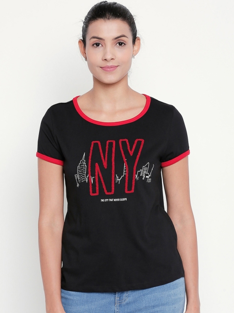 

Honey by Pantaloons Women Black Printed Round Neck T-shirt