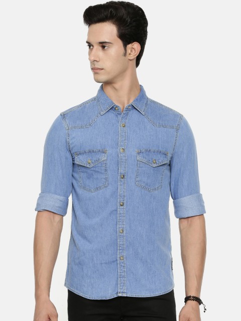 

IMYOUNG Men Blue Slim Fit Faded Casual Denim Shirt