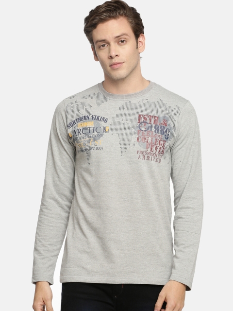 

ACTIMAXX Men Grey Melange Printed Round Neck T-shirt