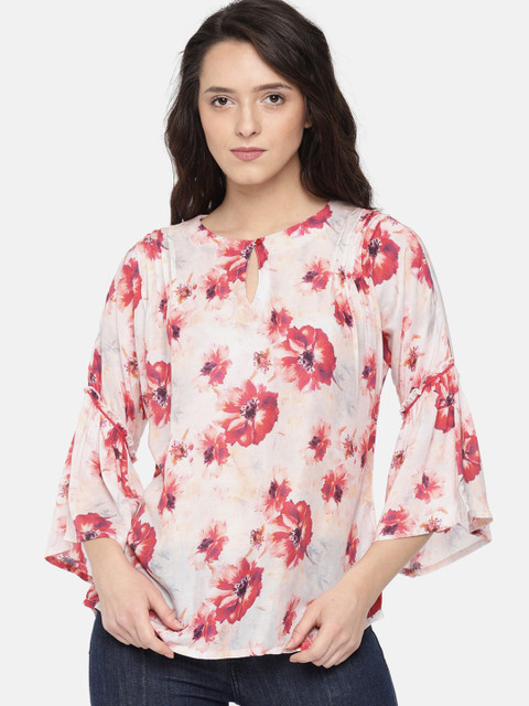 

The Kaftan Company Women Pink Floral Print Bell Sleeves Top