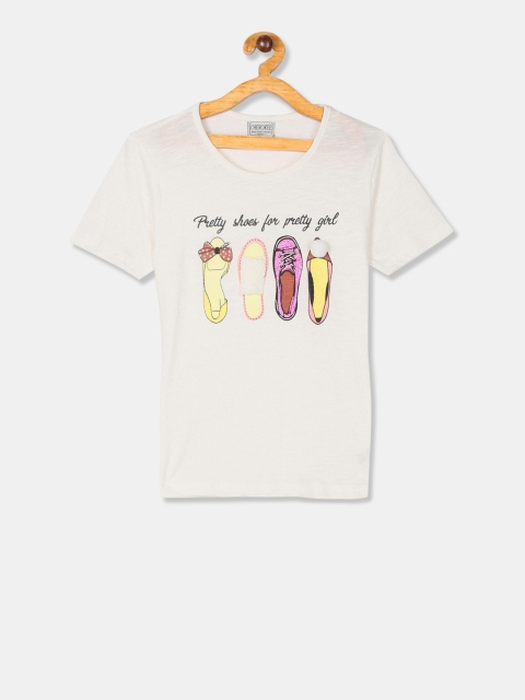 

Cherokee Girls Off-White Printed Round Neck T-shirt