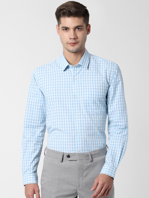 

Peter England Men Turquoise Blue & White Regular Fit Checked Formal Shirt