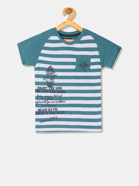 

Cherokee Boys Teal Green & Grey Striped Round Neck T-shirt