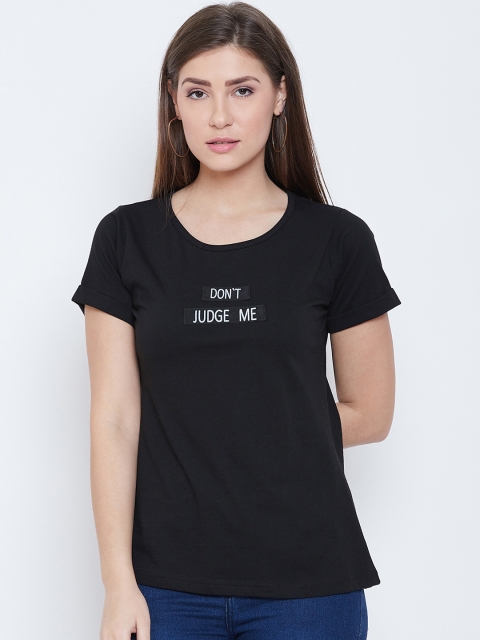 

CHROME & CORAL Women Black Printed Round Neck T-shirt