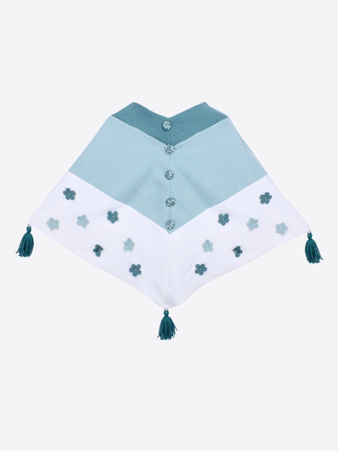 

CUTECUMBER Girls White & Sea Green Colourblocked Poncho Sweater