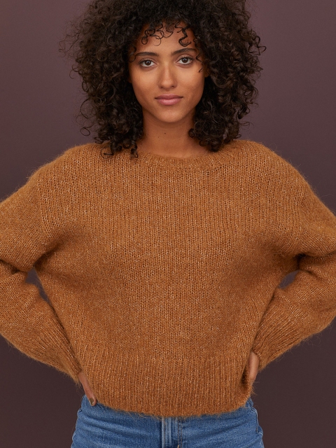 

H&M Women Mustard Brown Knitted Wool-Blend Jumper