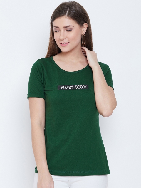 

CHROME & CORAL Women Green Printed Round Neck T-shirt