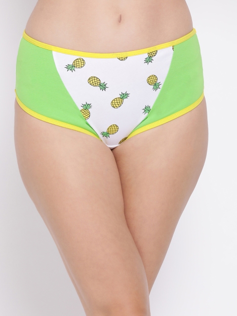

Clovia Women White & Green Printed Mid-Rise Hipster Brief PN3385P11S