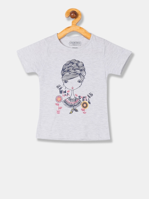 

Cherokee Girls Grey Melange Printed Round Neck T-shirt
