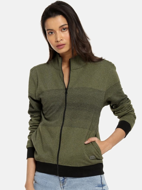 

Campus Sutra Women Olive Green Self Design Windcheater Bomber Jacket