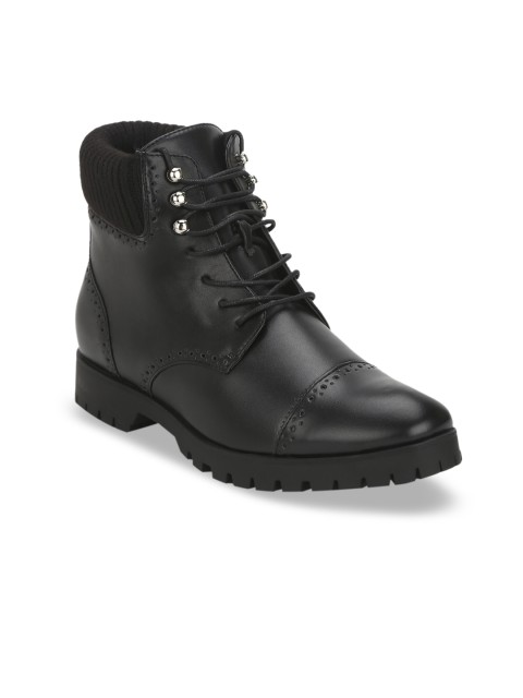 

Truffle Collection Men Black Solid Synthetic Mid-Top Flat Boots