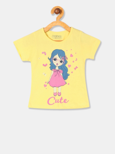 

Cherokee Girls Yellow Printed Round Neck T-shirt