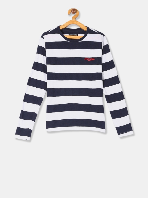 

Cherokee Boys White & Navy Blue Striped Round Neck T-shirt