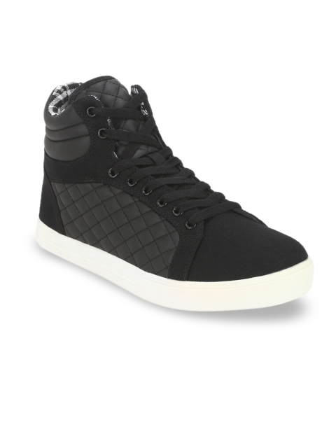 

Truffle Collection Men Black Quilted Synthetic Mid-Top Sneakers