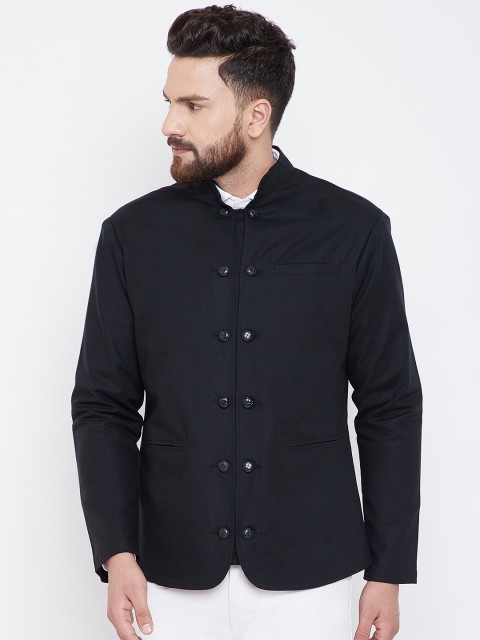 

Hypernation Men Black Solid Bandhgala Twill Blazer
