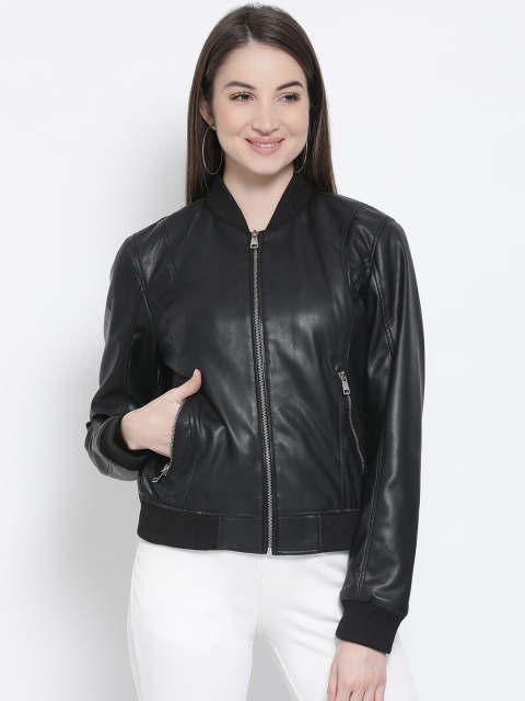 

Justanned Women Black Solid Biker Jacket