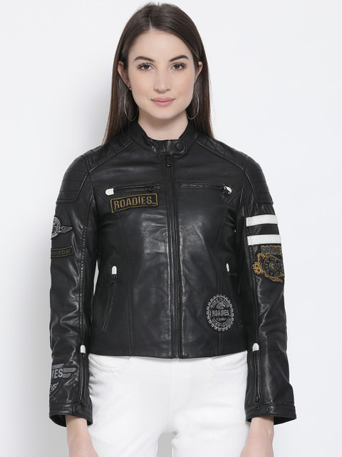 

Justanned Women Black Solid Biker Jacket