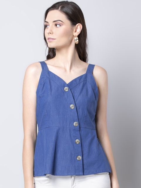 

FabAlley Women Blue Solid Wrap Top