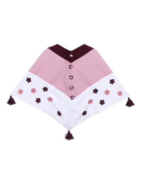 CUTECUMBER Girls White & Pink Colourblocked Poncho Sweater