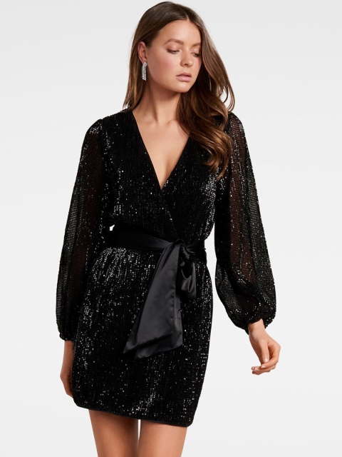 

Forever New Women Black Embellished Wrap Dress