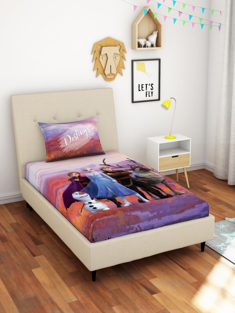 

SPACES Blue & Brown Frozen 2 Cartoon Characters 180 TC Single Bedsheet & Pillow Cover
