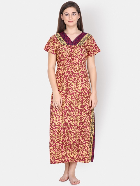 

Klamotten Yellow & Maroon Printed Nightdress